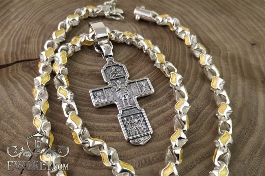 Позолочений срібний ланцюг із хрестом чоловічий на шию