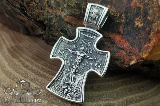 Orthodox silver cross with blackening, фото