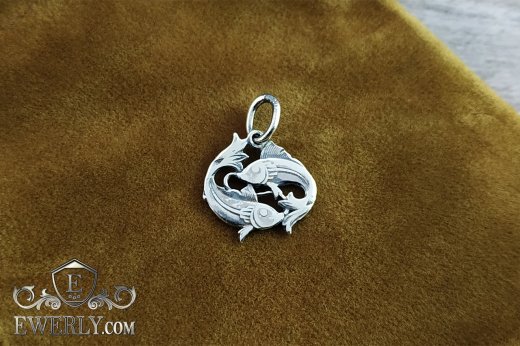 Pendant of silver "Pisces" with blackening, фото